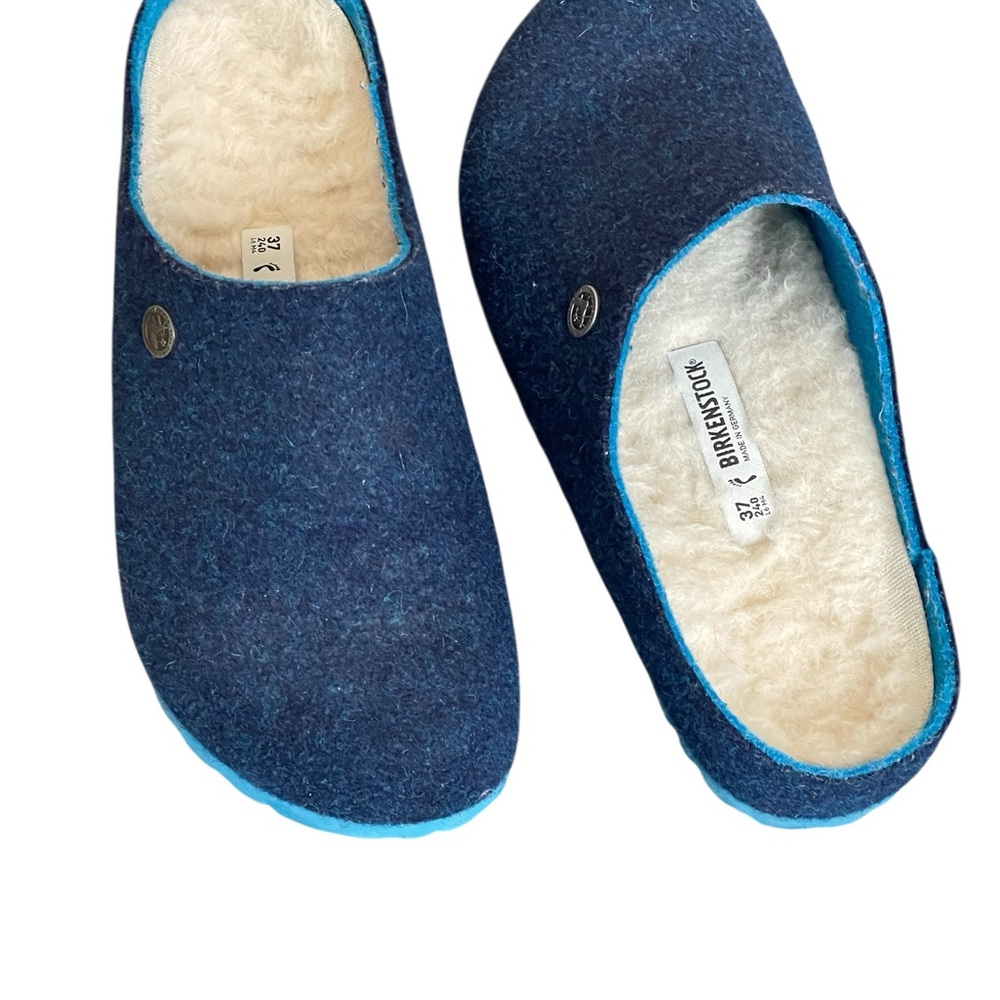 Birkenstock Blue Felt Shearling-Lined Clogs